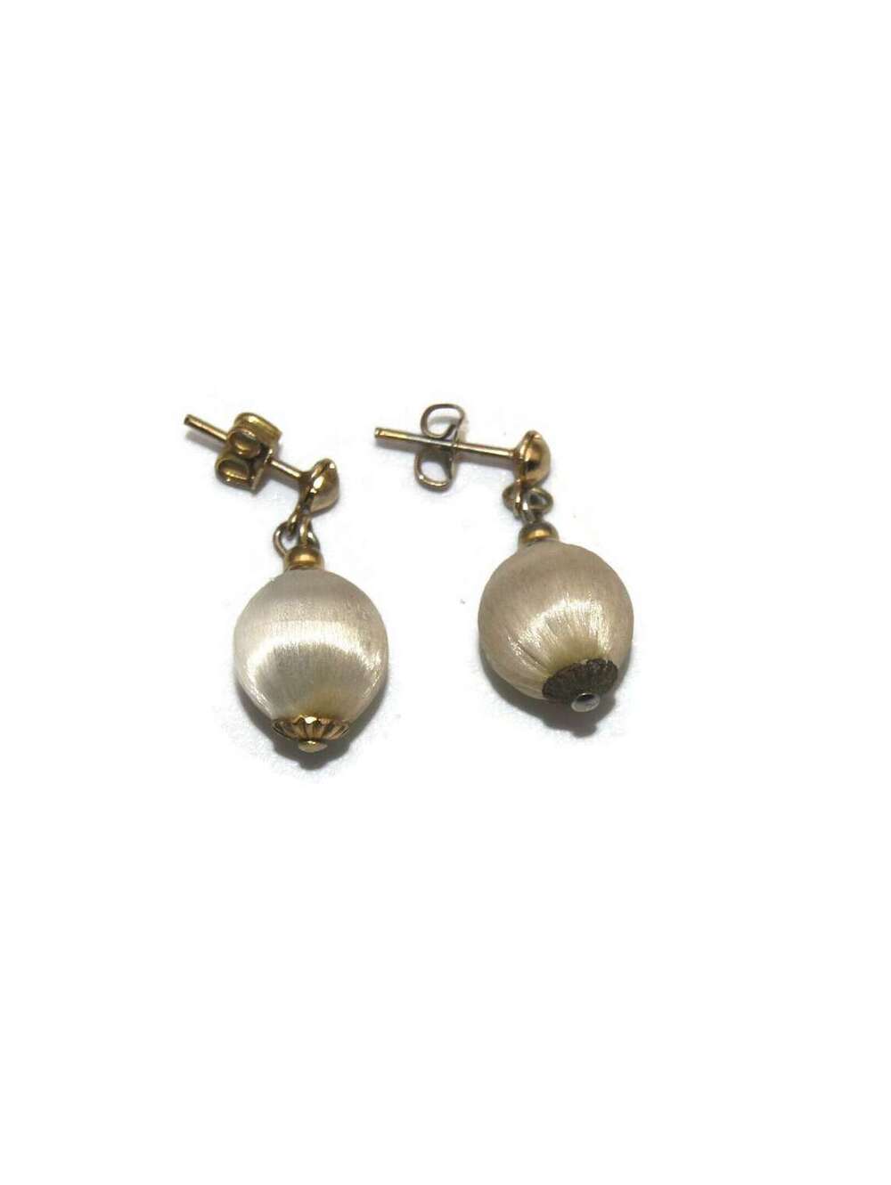 Vintage Gold Tone and Silk Wrapped Ball Dangle Earrings.